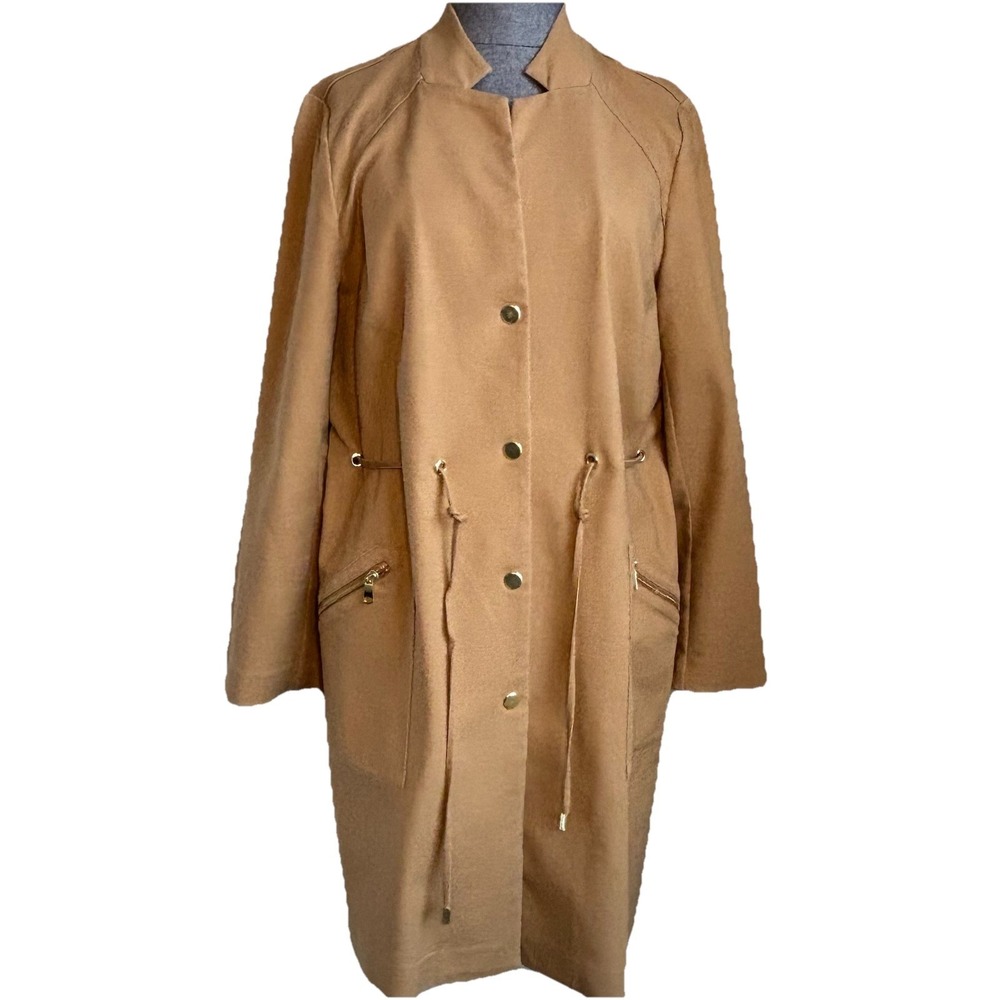 VTG Chico's Tan Snap Front Trench Coat‎ Sz M (1) Lightweight Utility Jacket Boho